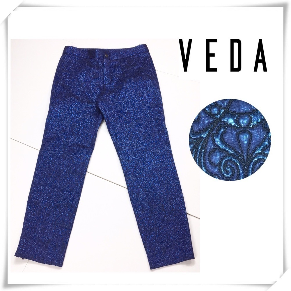 Veda Jacquard Slim Legs Ankle Zip Trouser Pants
